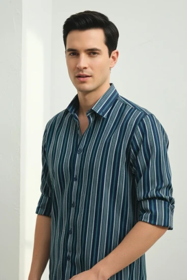 Premium Navy Striped Button-Up Shirt