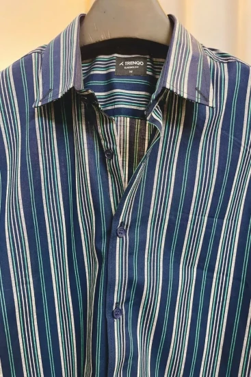 Premium Navy Striped Button-Up Shirt