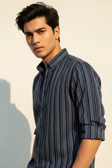 Navy Blue Vertical Stripe Shirt