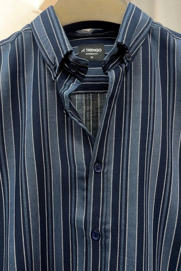 Navy Blue Vertical Stripe Shirt