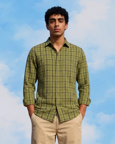 Olive Green Long-Sleeve Cotton Shirt