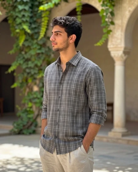 Men's Grey Check Casual Full Sleeve Shirt